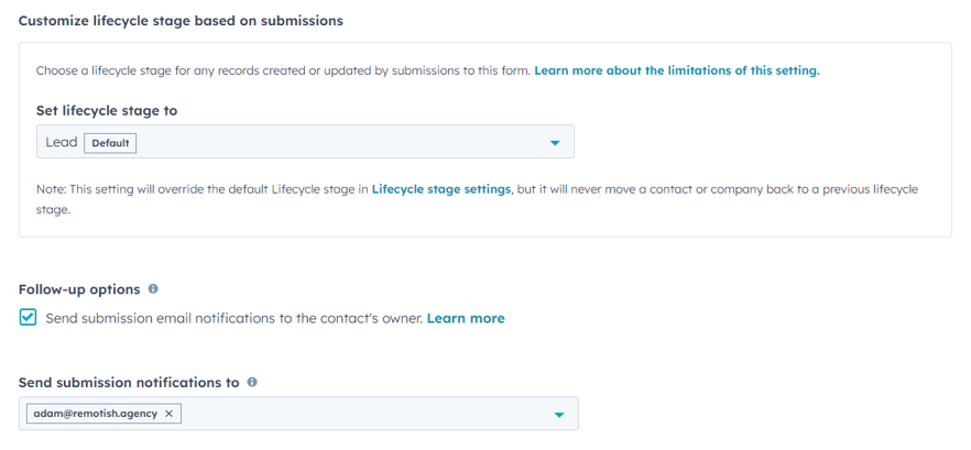 HubSpot Screencapture_Form Setting Options