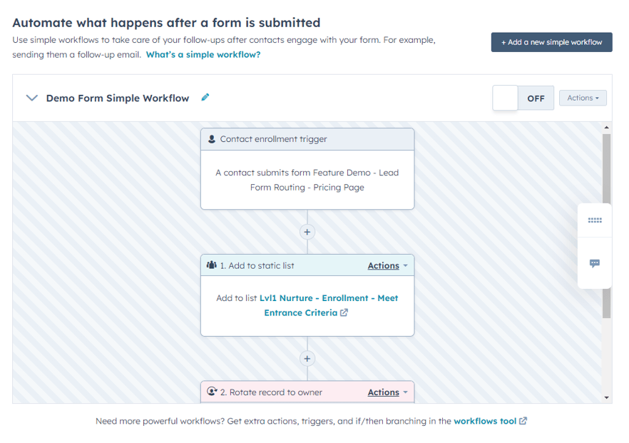 HubSpot simple form workflow