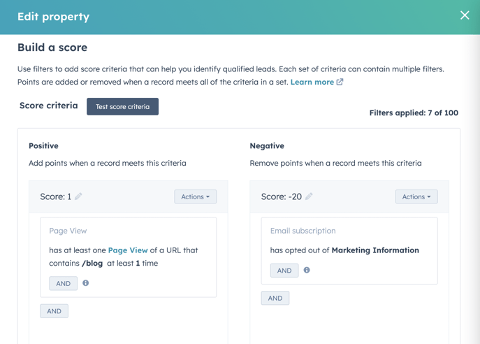creating a score property in HubSpot
