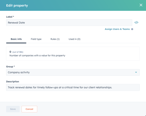 HubSpot property settings