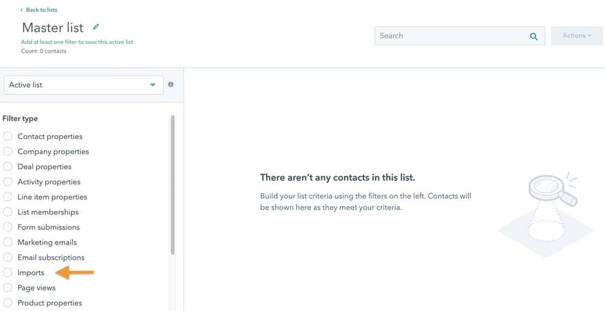 HubSpot master list example