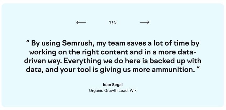 SEMrush pricing page testimonial