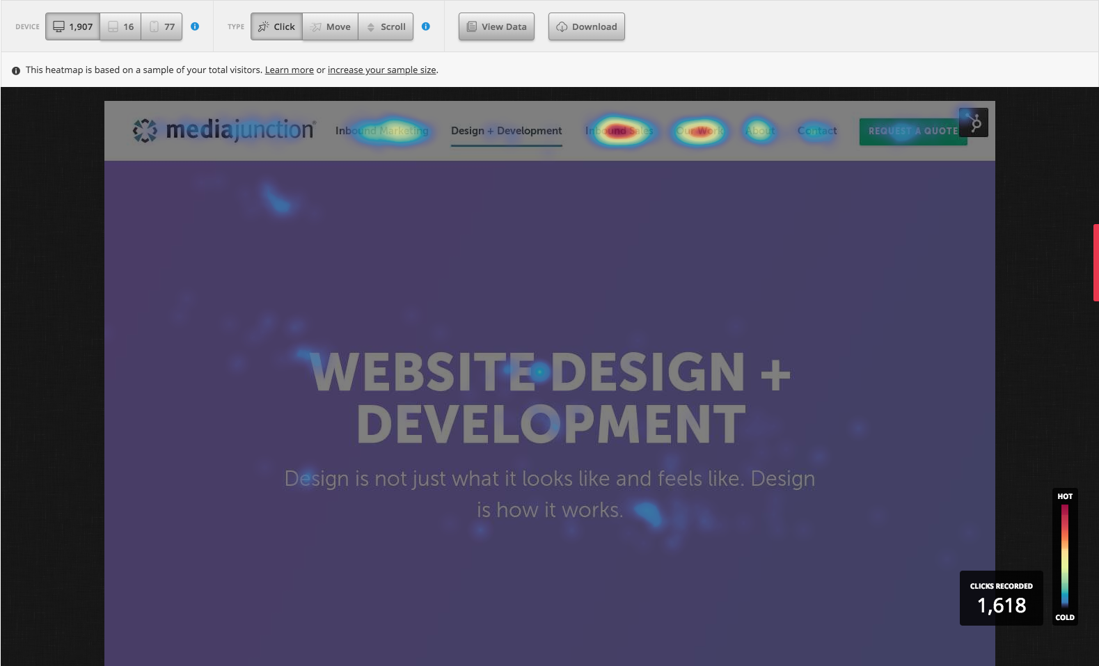 screenshot of example heat map for a webpage