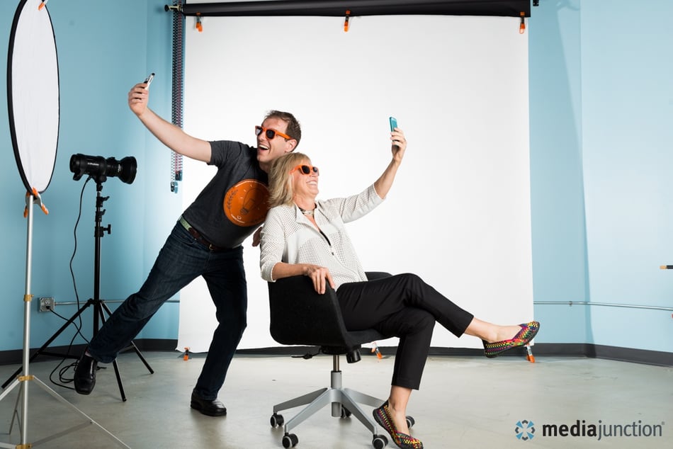 Nick ended his two-day visit at our office with an impromptu photo shoot with media junction® client, Jill Konrath.