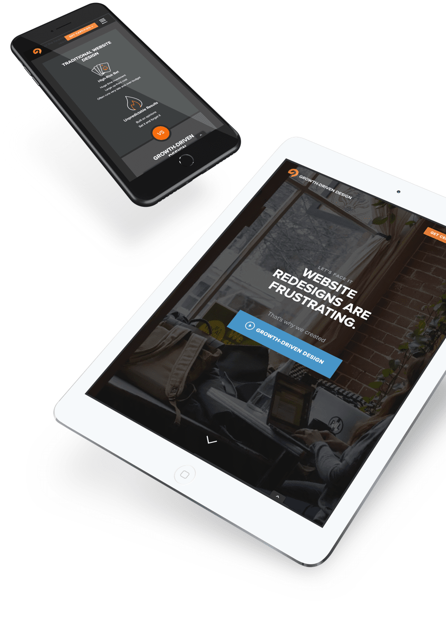 Growth-Driven Design website home page shown on a mobile phone and tablet
