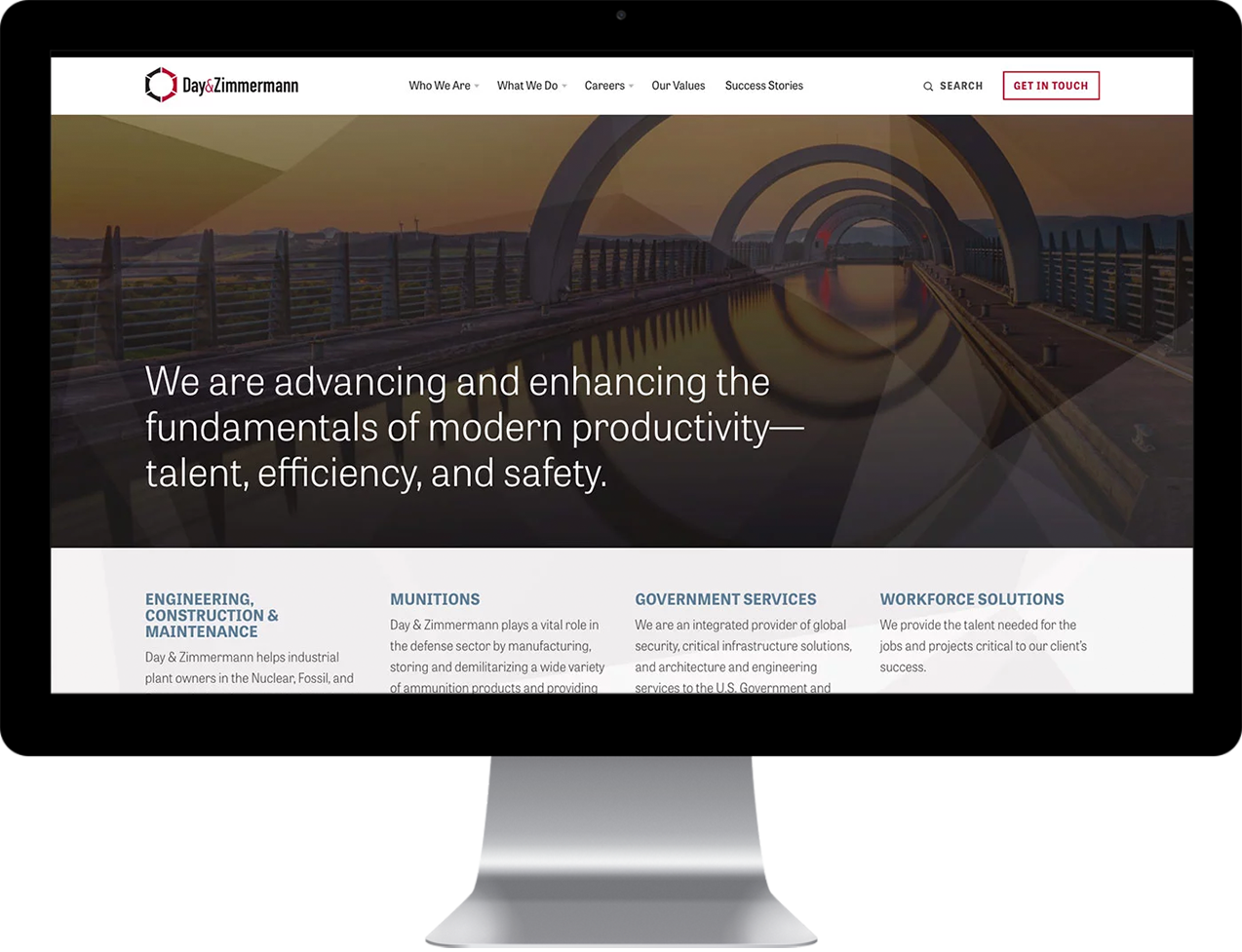 Day Zimmermann's home page on a desktop computer