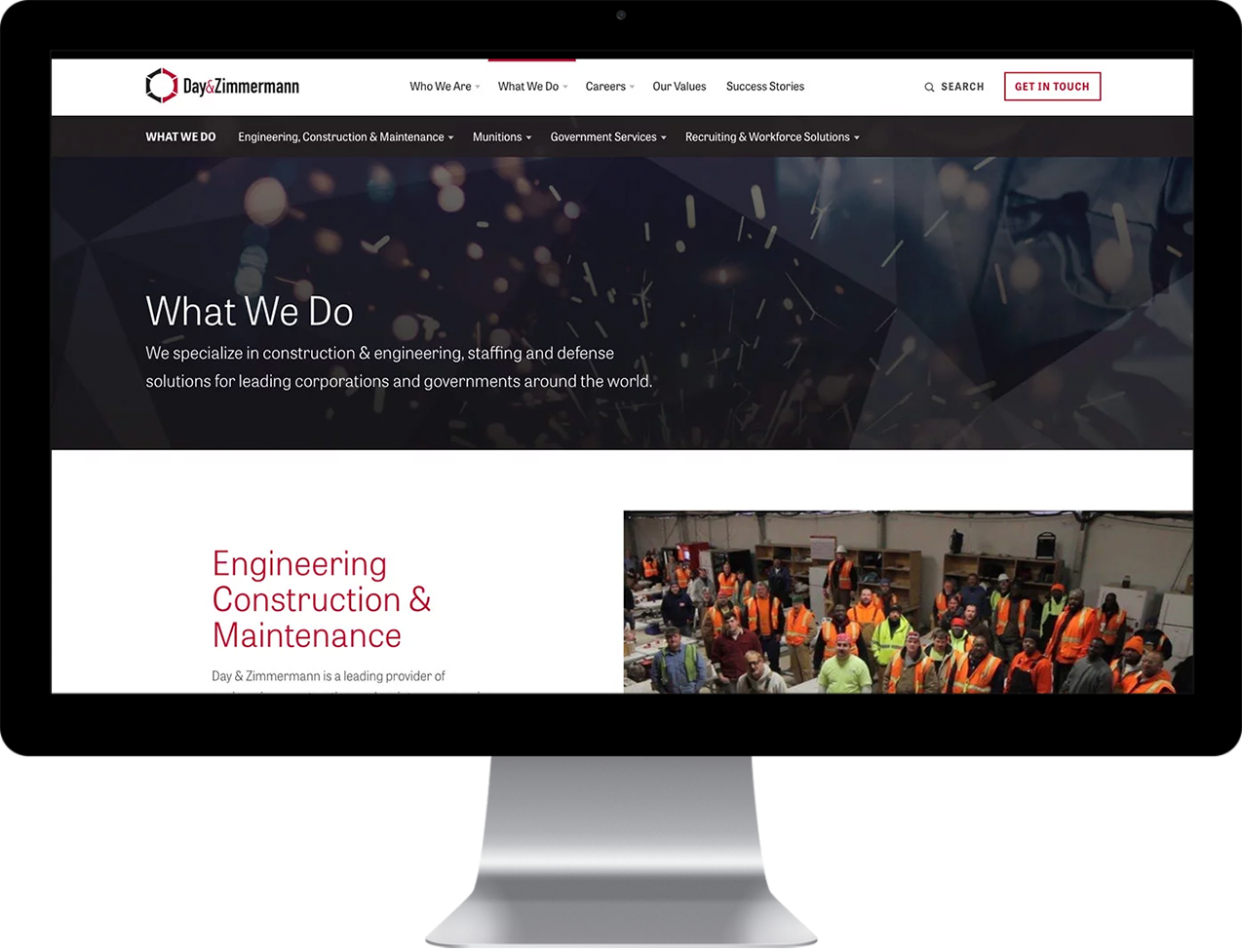 Day & Zimmermann What We Do section of website on desktop