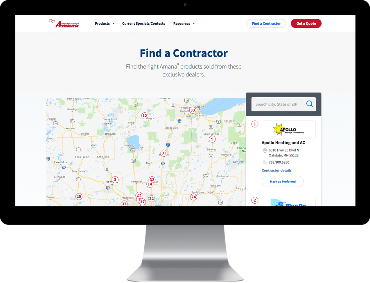 I Heart Amana Contractor's Search on a desktop computer