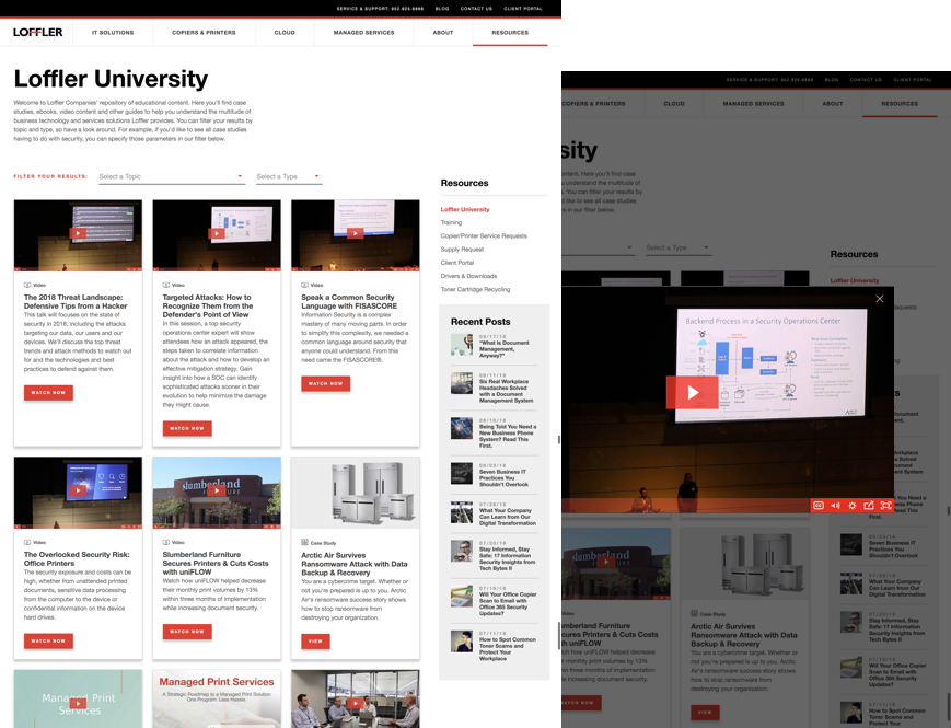Loffler's Filterable Resource center built on the HubSpot CMS 
