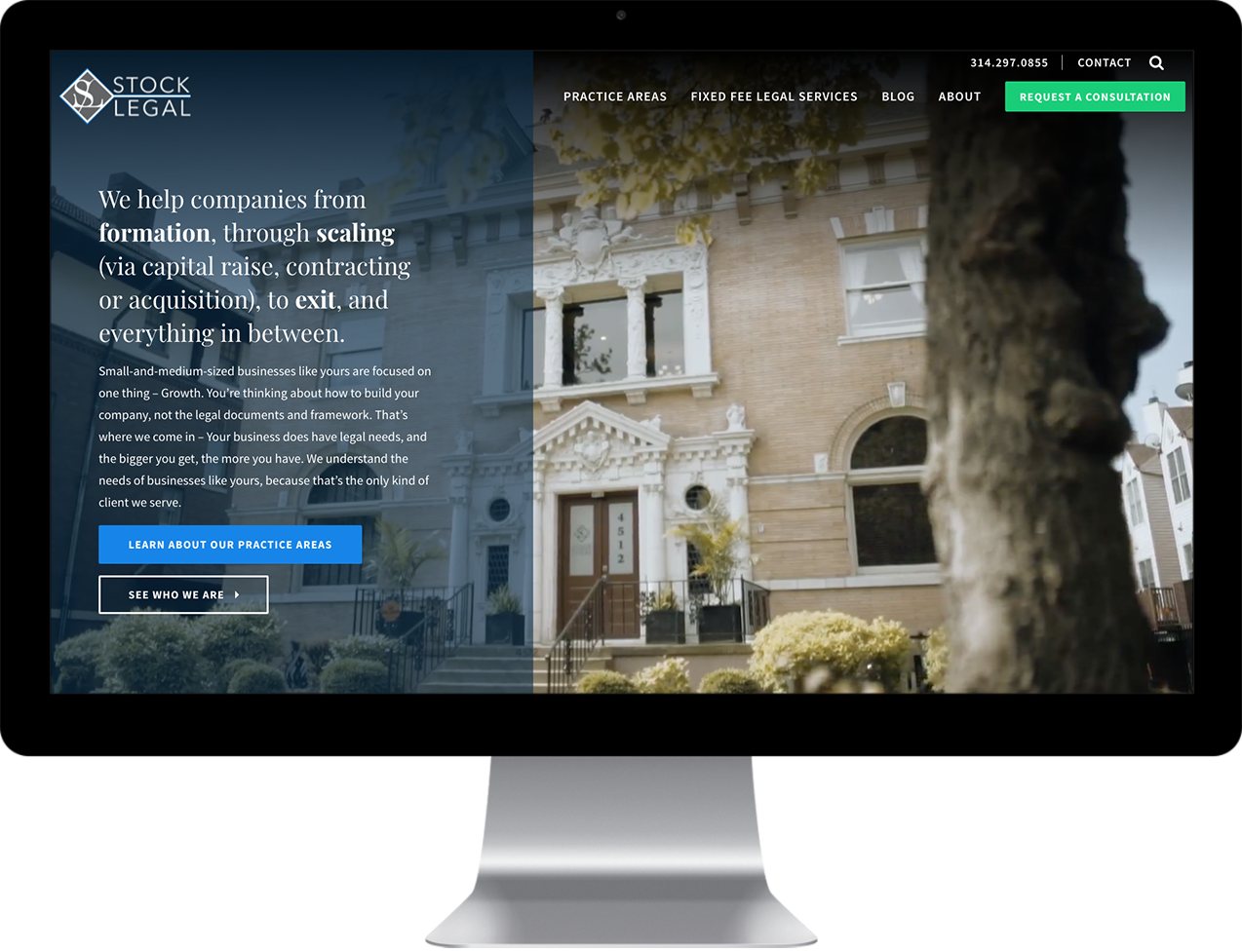 Stock legal website design on a desktop monitor
