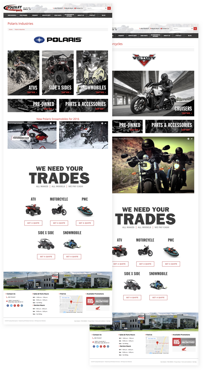 Examples of custom brand website pages from tousleymotorsports.com