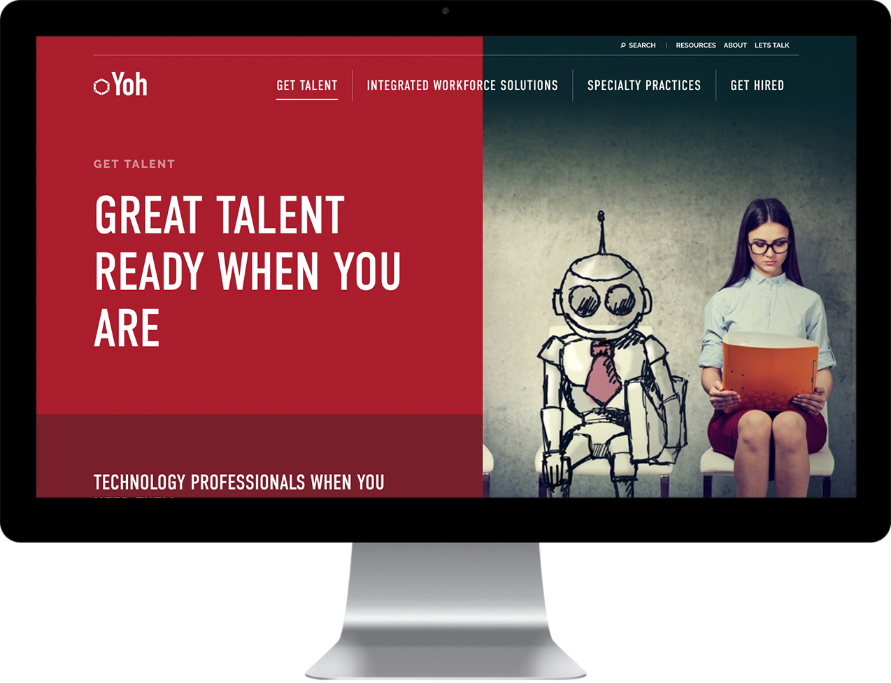 Yoh Custom website design example on desktop monitor