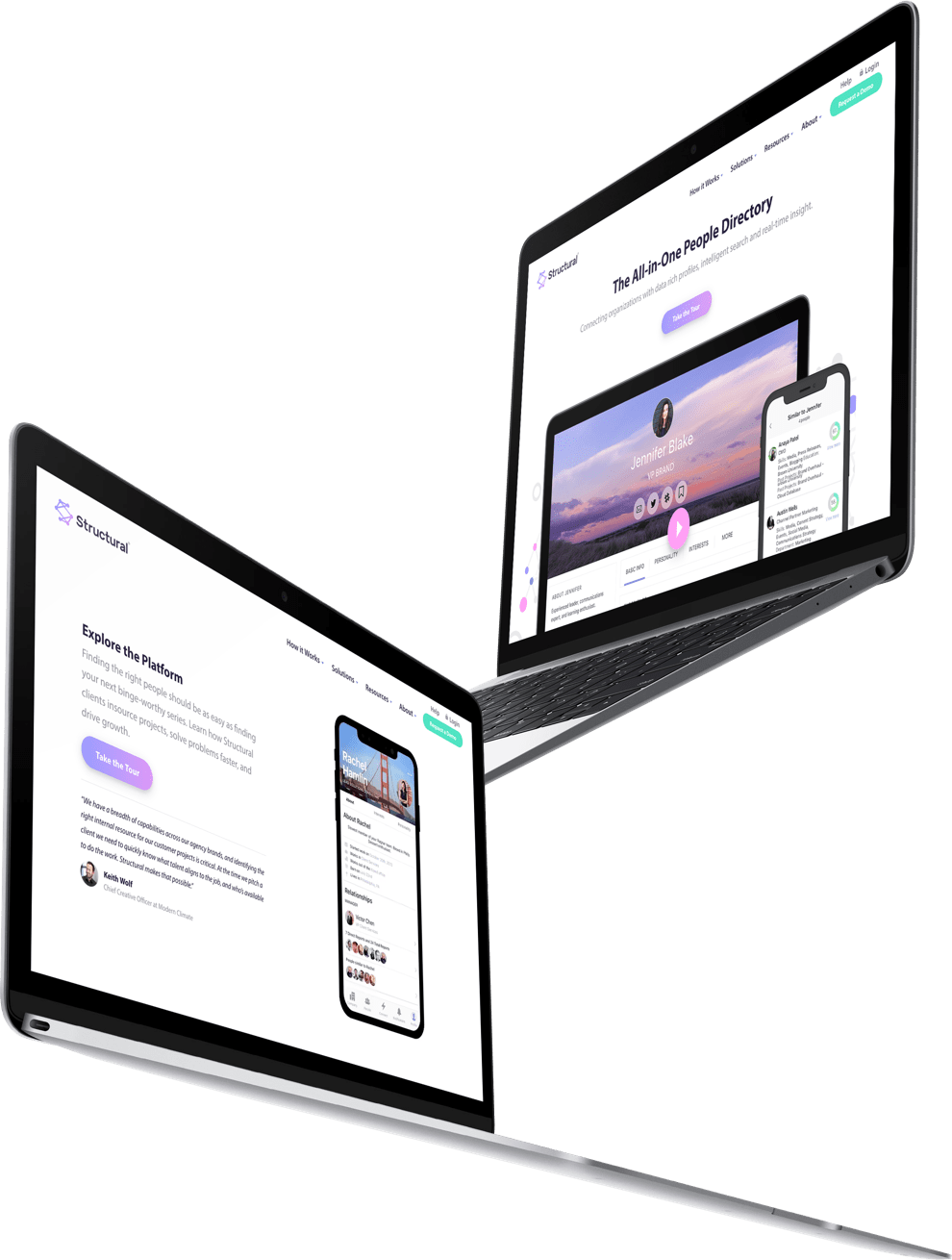 Structural website featured on two laptop screens