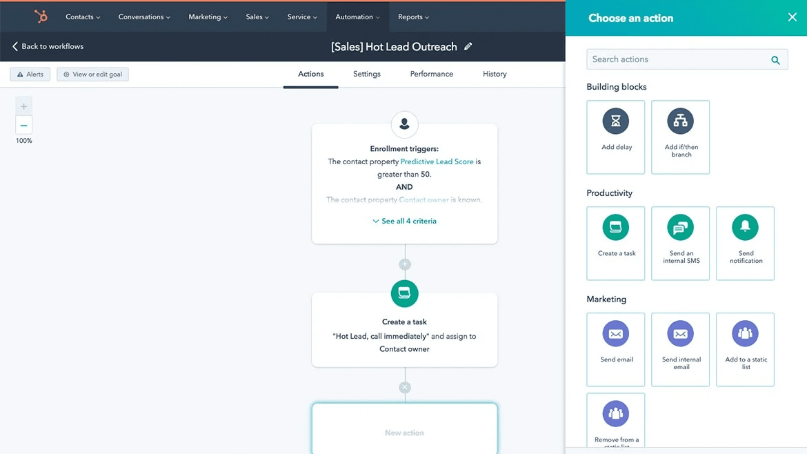 screenshot of a HubSpot workflow