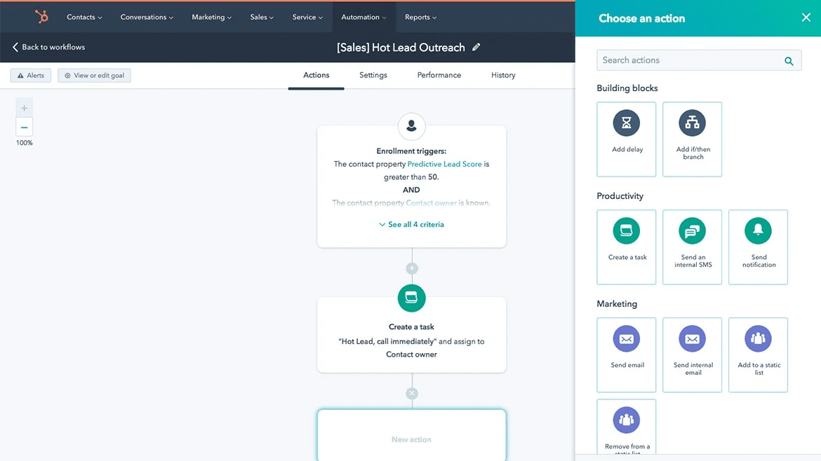 Screenshot of HubSpot's Workflows Interface