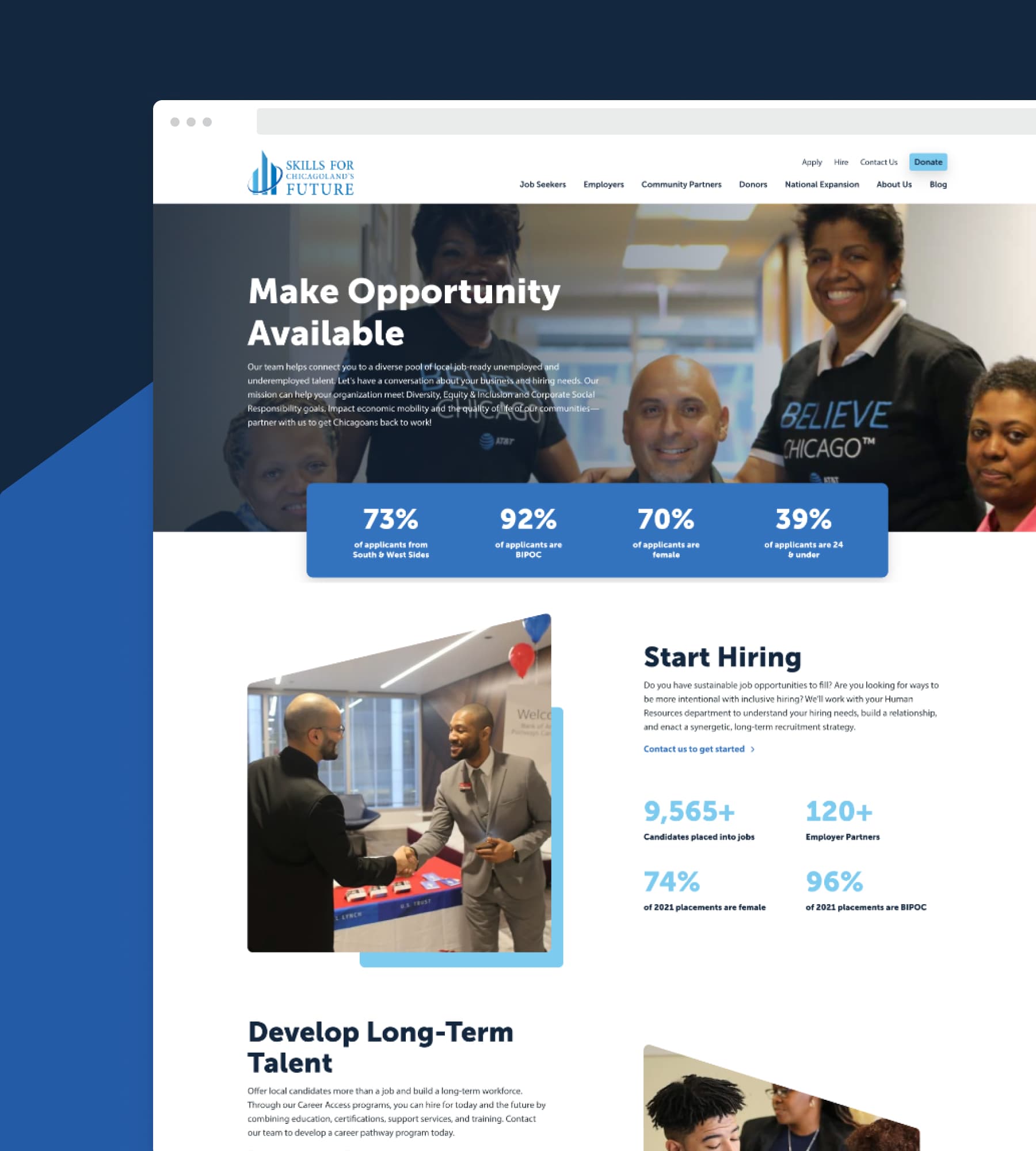 Screenshot of a Skills for Chicagolands Future's website