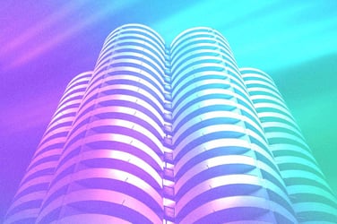 Tall and colorful skyscraper. 