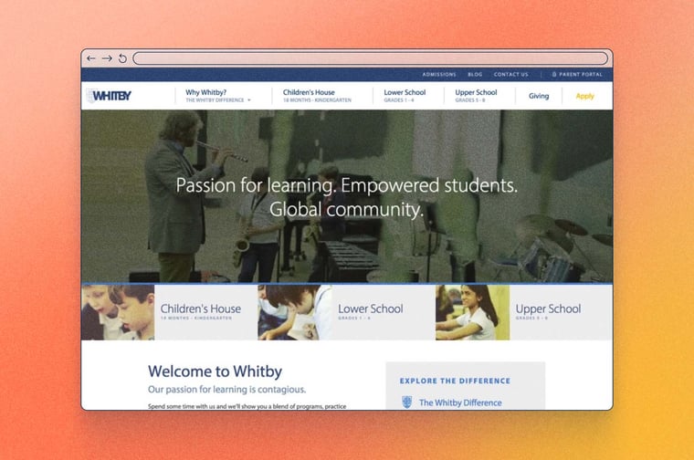 Whitby website preview of homepage. 
