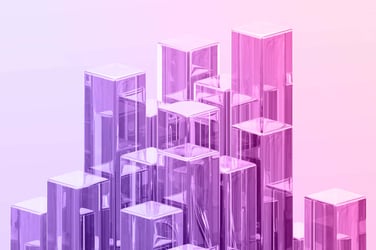a collection of rectangular prisms arranged to look like a city scape on a gradient background
