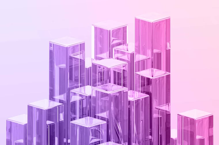 a collection of rectangular prisms arranged to look like a city scape on a gradient background