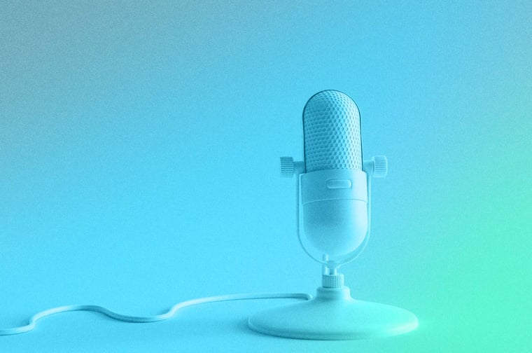 Podcast microphone with a cord. 