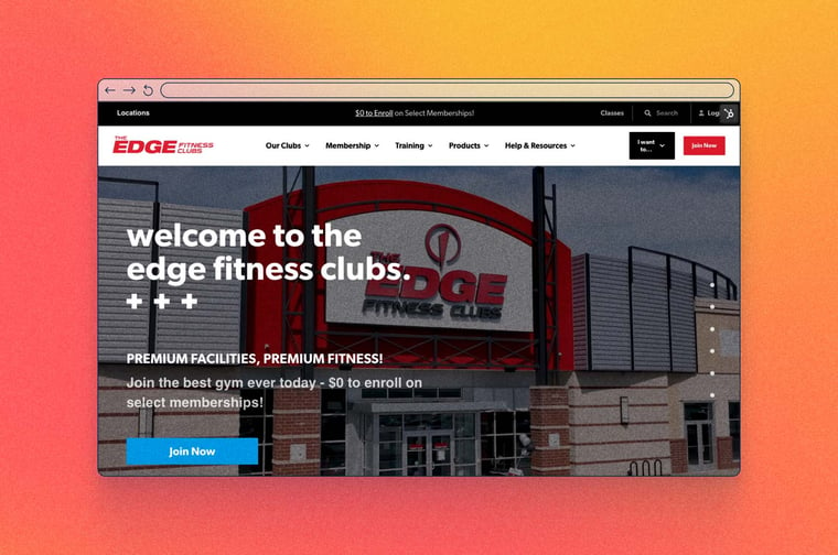 Edge Fitness site preview of home page. 