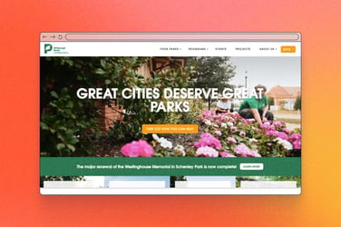 The Pittsburgh Parks Conservancy site preview of home page. 