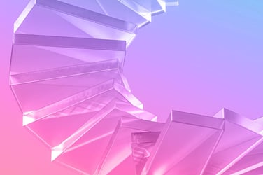 spiraling glass staircase on a gradient background