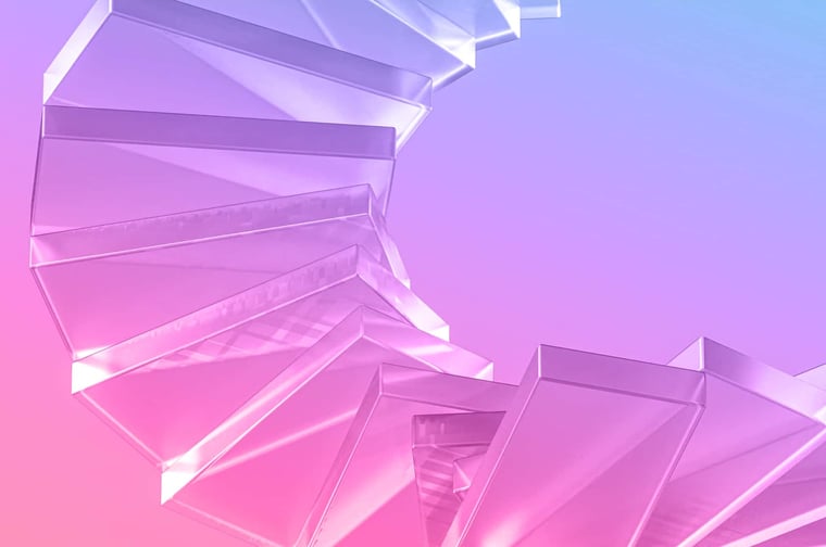 spiraling glass staircase on a gradient background