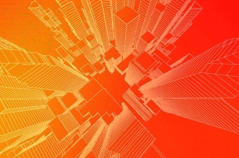 Aerial view of abstract skyscrapers.