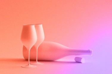 Bottle of wine with wine glasses. 