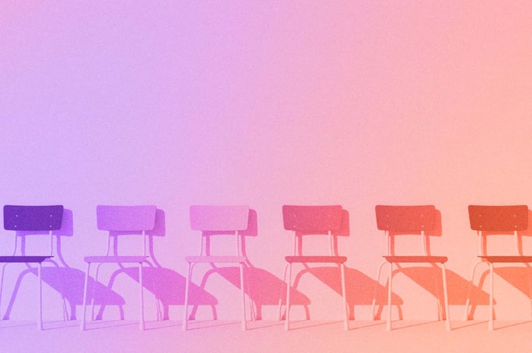 Line of empty chairs. 