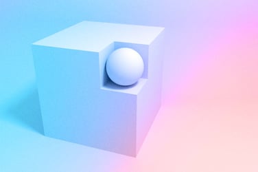 Sphere nestled into a block to represent growth driven design. 