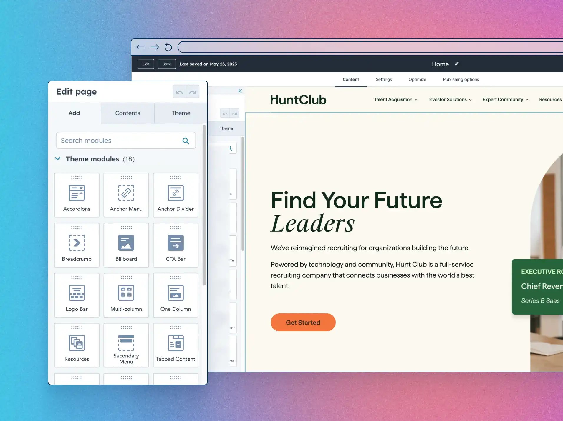 screenshot of HubSpot CMS Hub page editor UI