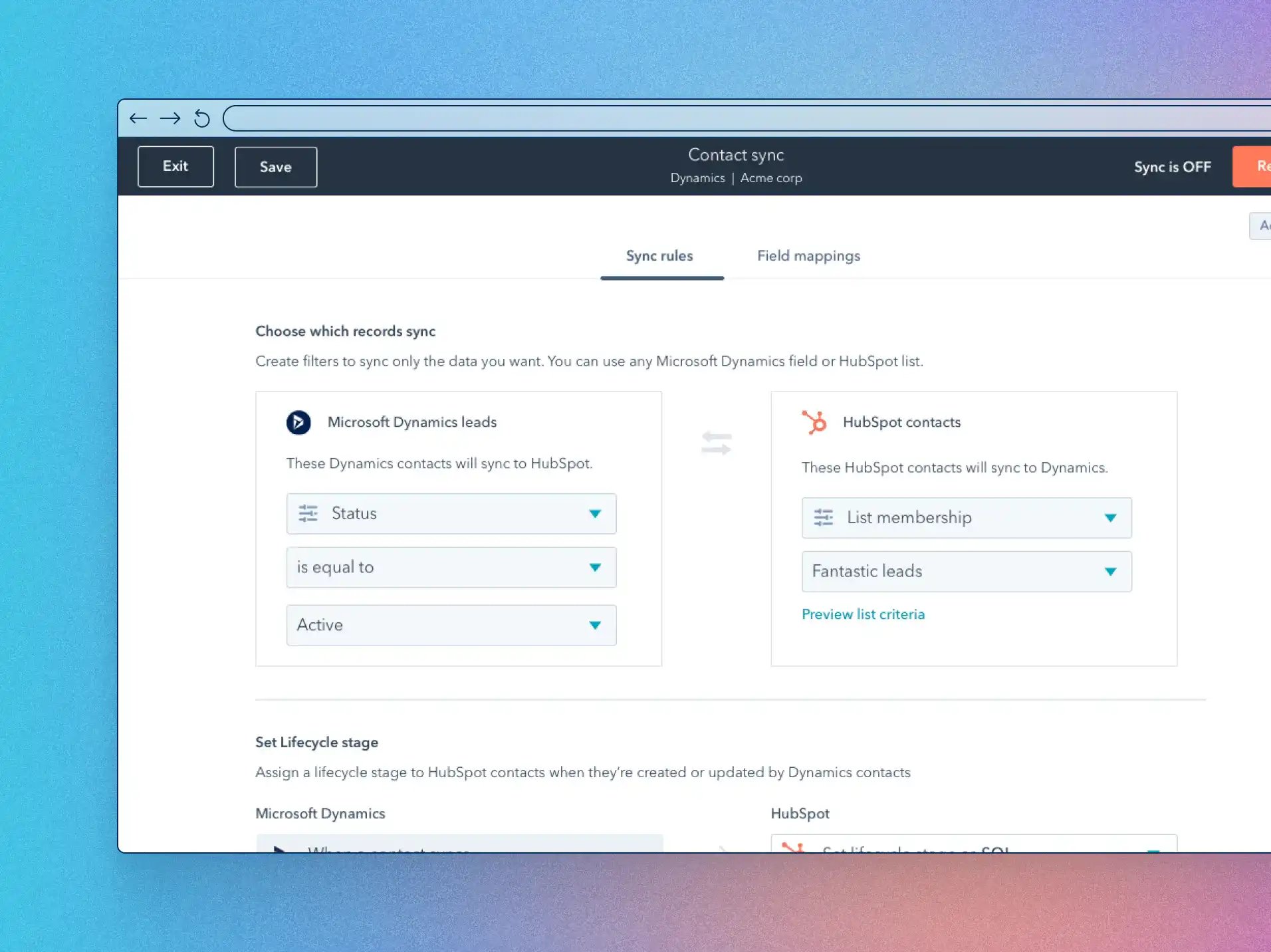 screenshot of HubSpot UI