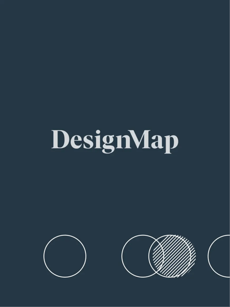DesignMap's wordmark on a dark gray background with a circle illustration in the lower fourth.