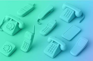 variety of different types of phones on a gradient background representing how sales teams communicate
