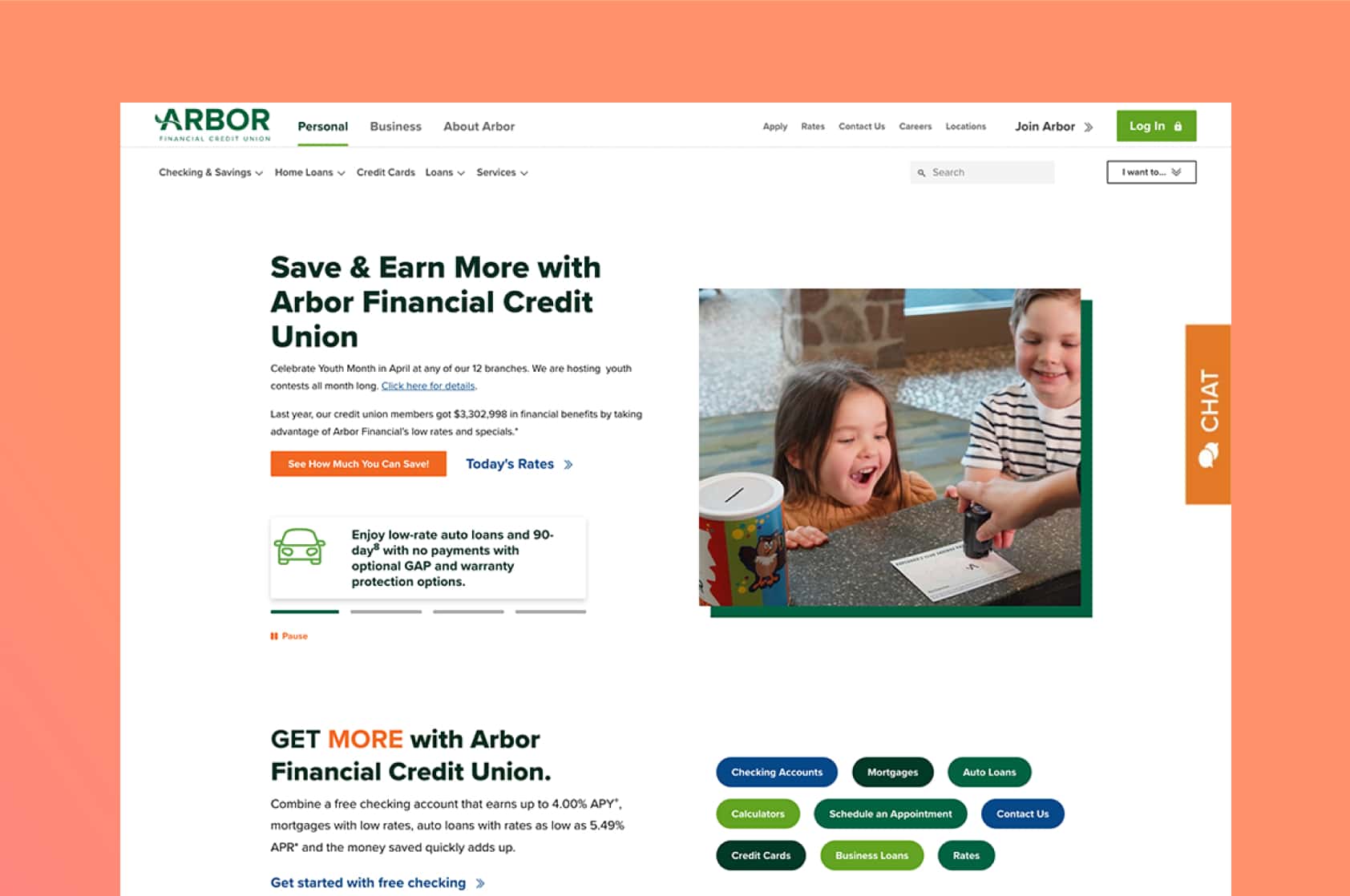 Arbor Financial Credit Union home page screenshot