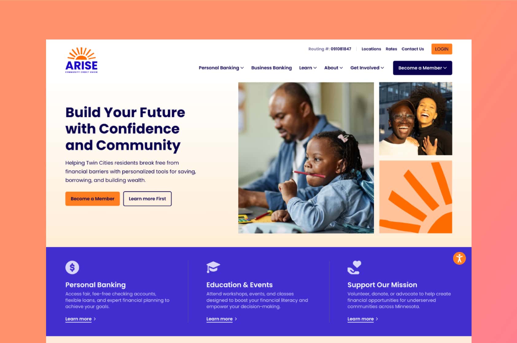 Arise Community Credit Union home page screenshot
