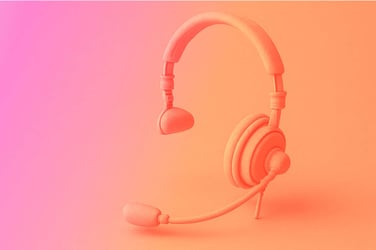 headset on an orange and pink gradient background representing customer service