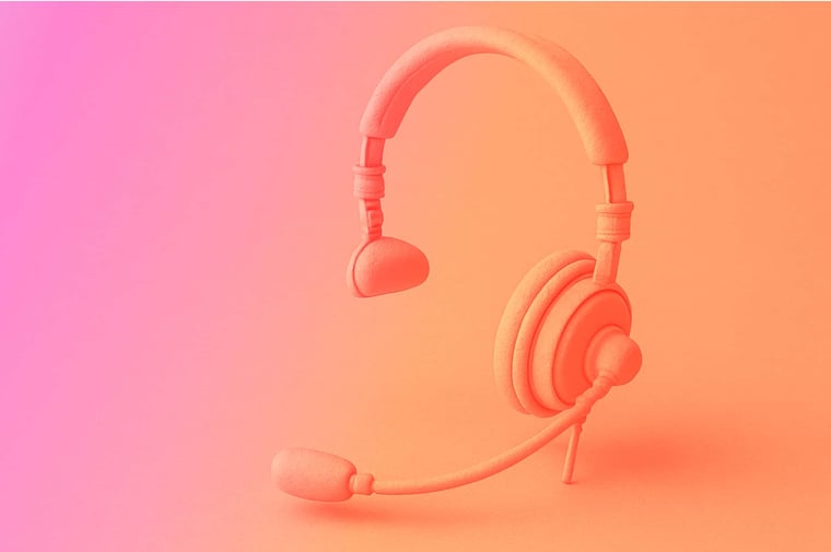 headset on an orange and pink gradient background representing customer service