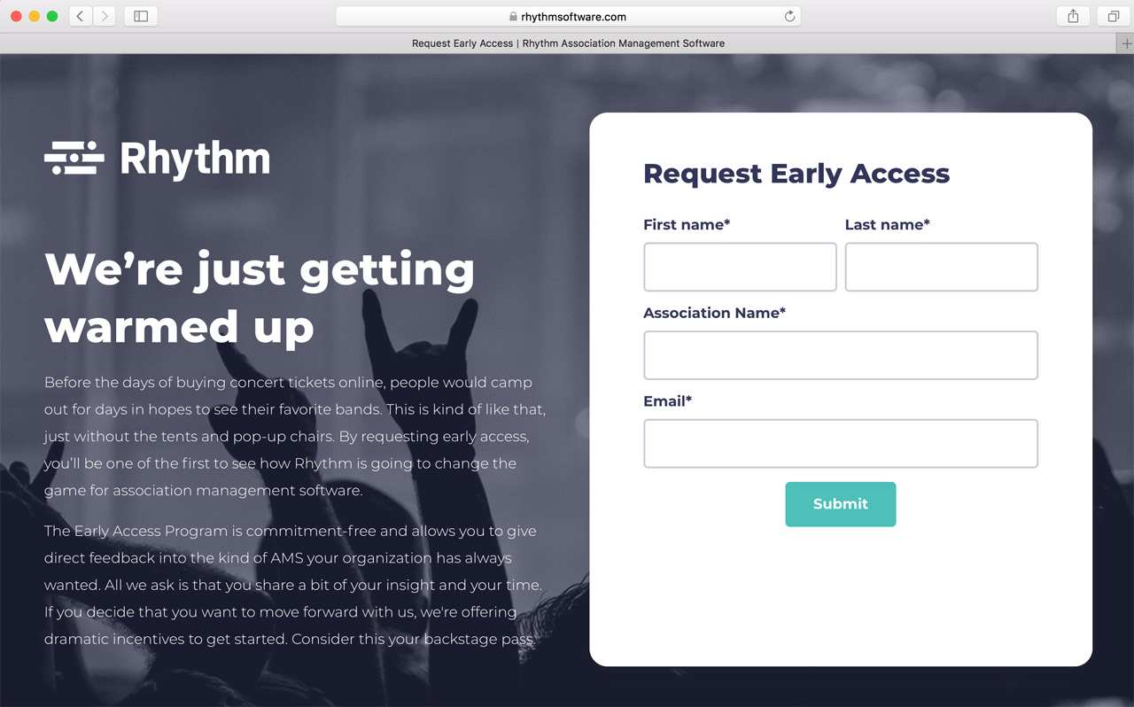 Rhythm Software Request Early Access Landing Page