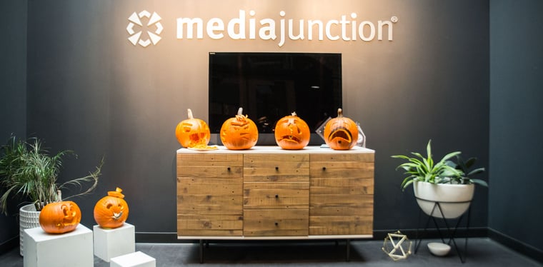 Jack o lanterns in the media junction office. 