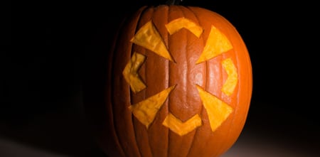 Media Junction logo carved into a pumpkin. 