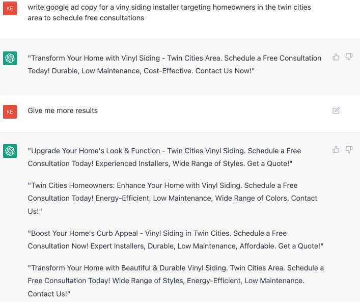 chatgpt google ad copy