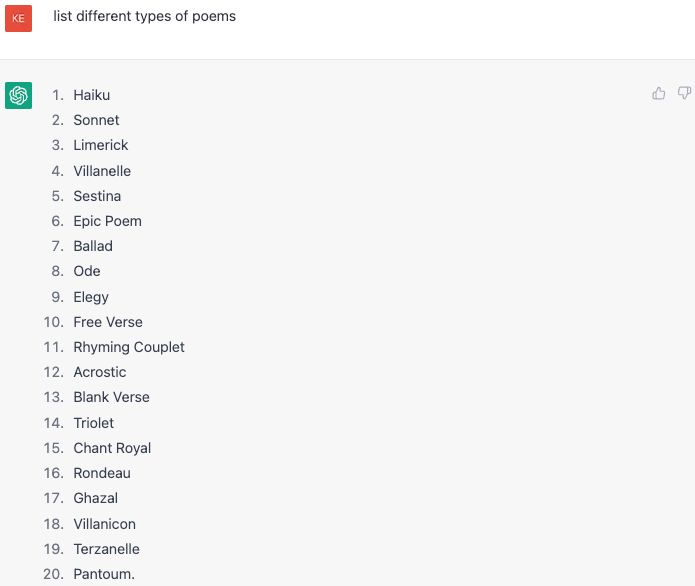 chatgpt list of poem types