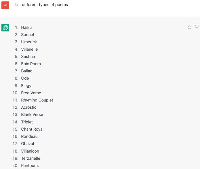 chatgpt list of poem types