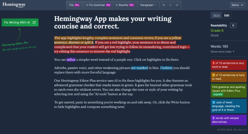hemingway app homepage