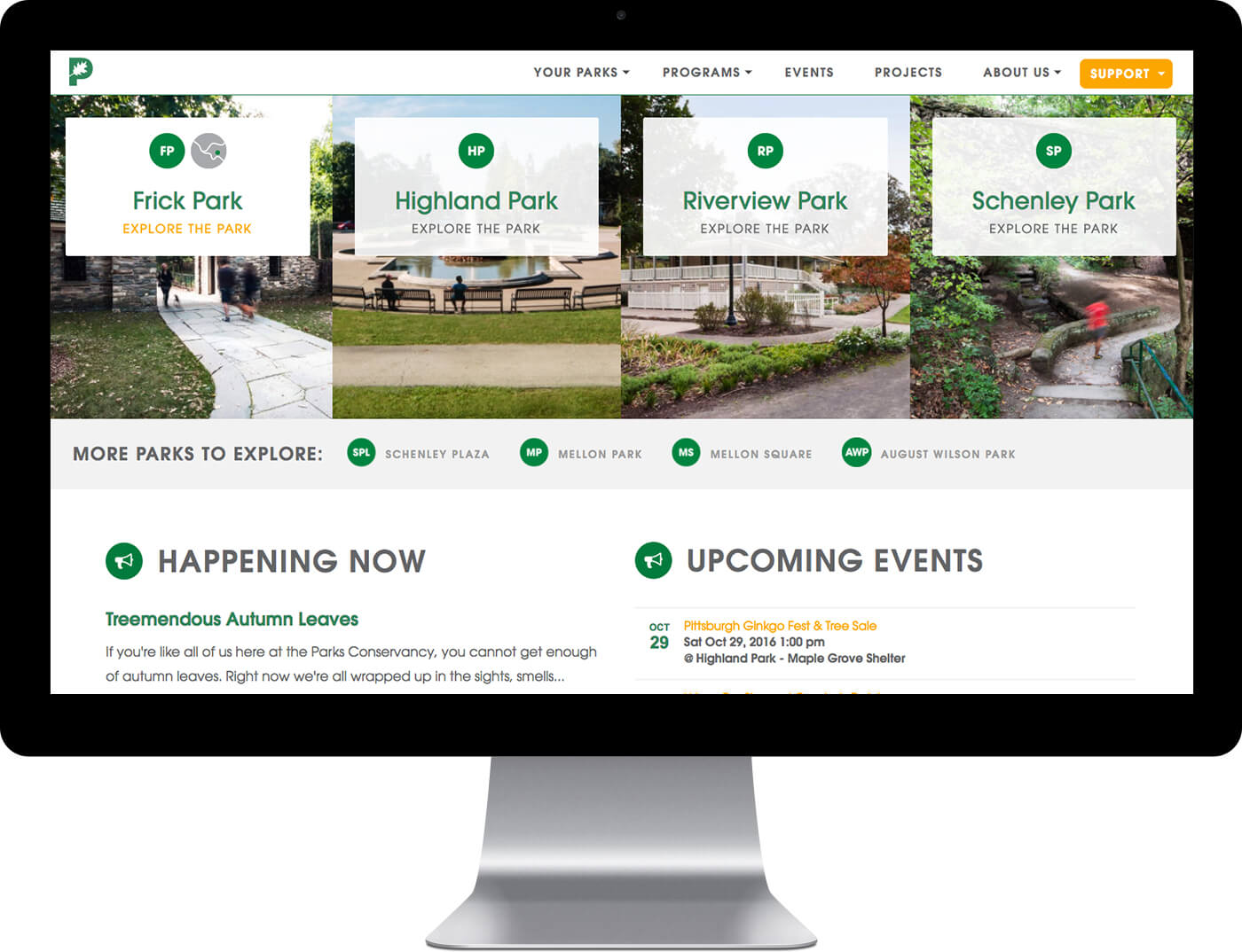 Pittsburgh Parks Park selector design on a desktop monitor