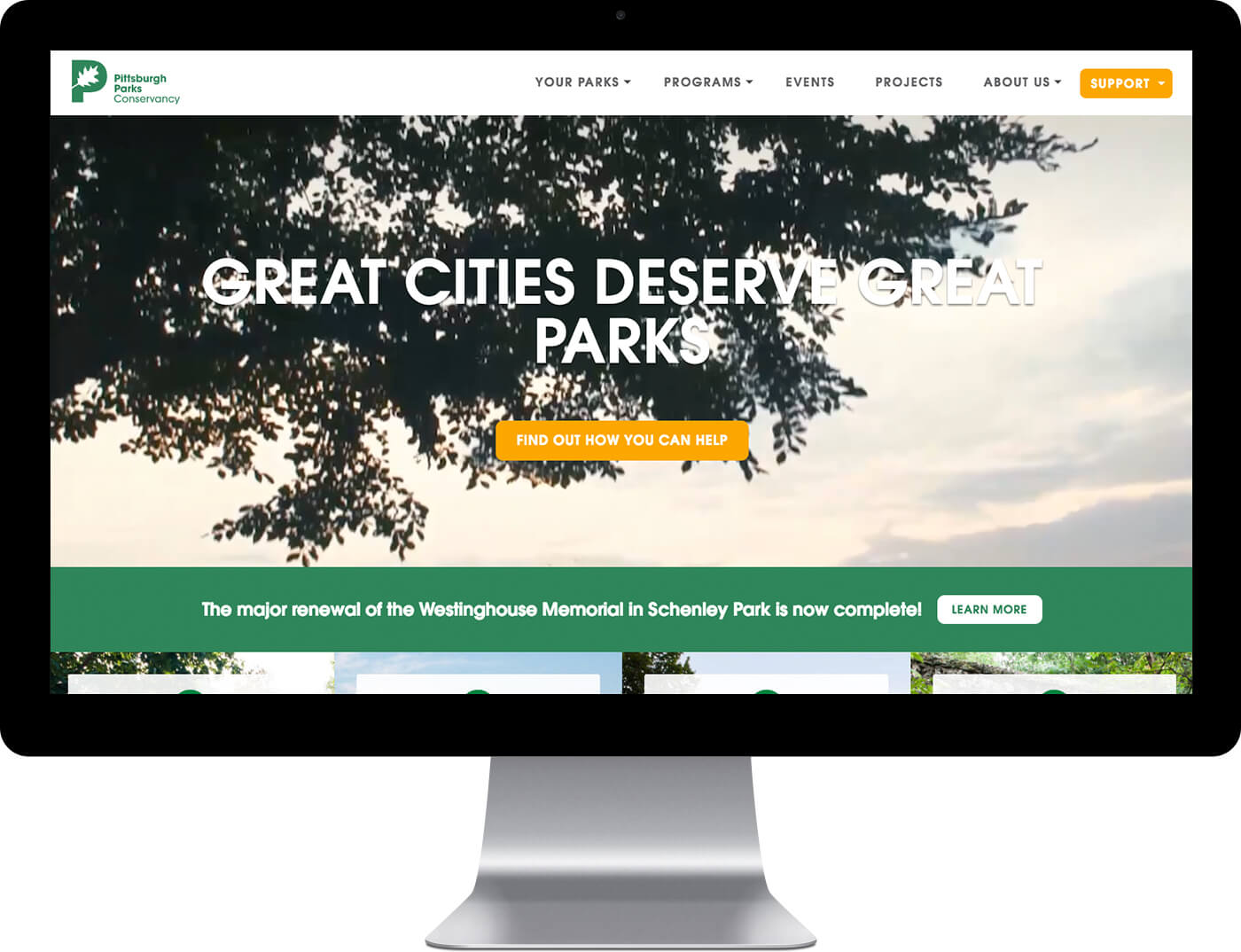 Pittsburgh Parks Custom Home page design on a desktop monitor
